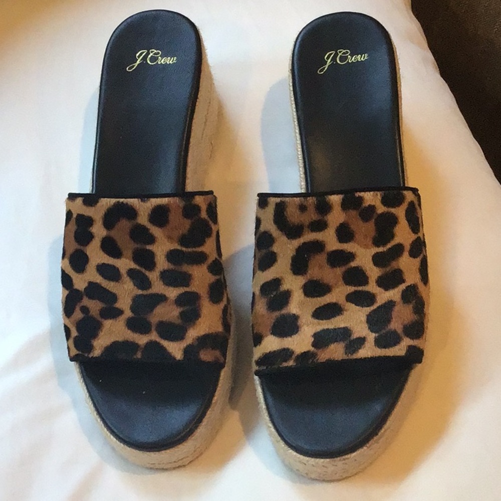 J. Crew Leopard Print Espadrille Slide Sandals - Brown & Black